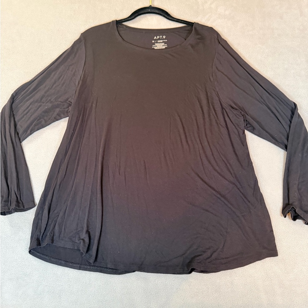 Apt. 9 Women’s Rayon Top/Blouse/Shirt Black Long Sleeve T-Shirt- 1X